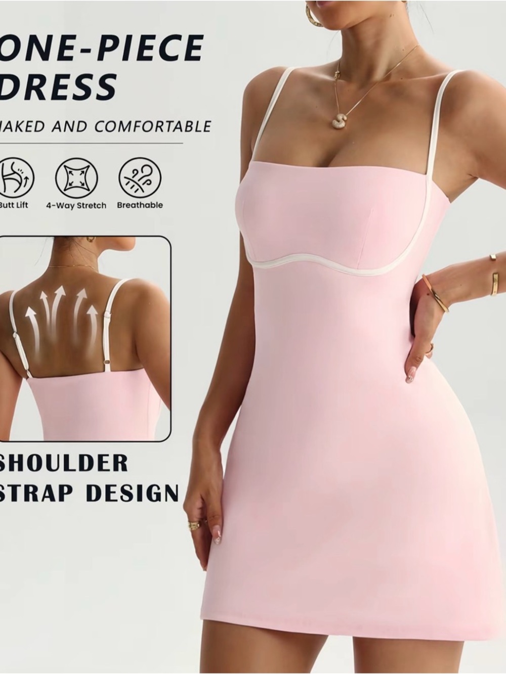 Nordstrom Pink Spaghetti-Strap Mini Dress with Contrast Trim